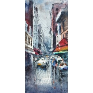 Farrukh Naseem, 10 x 22 Inch, Watercolor On Paper, Cityscape Painting,AC-FN-076